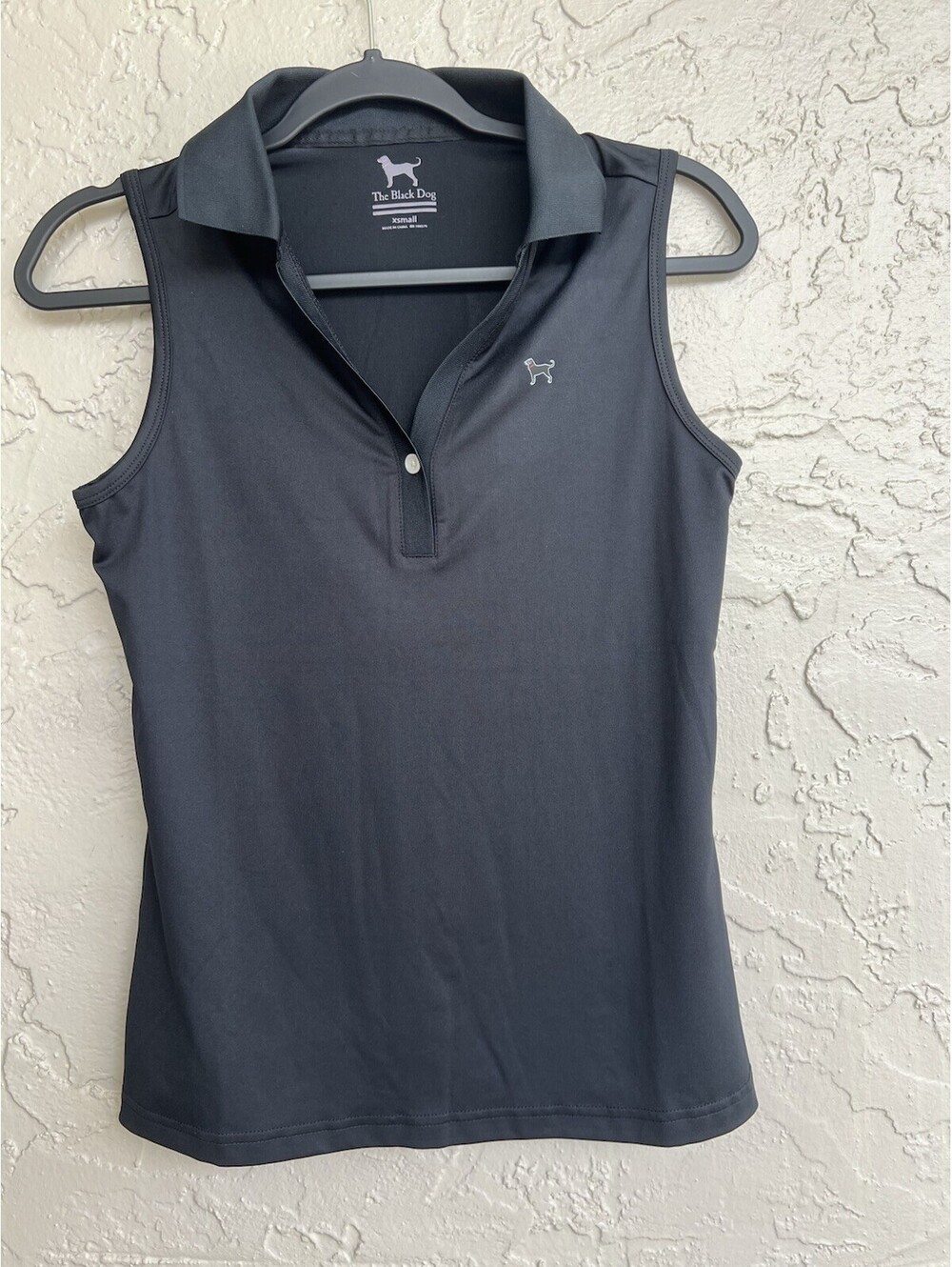 The Black Dog Wimens XS Black Tee Time Sleeveless Polo Golf Shirt